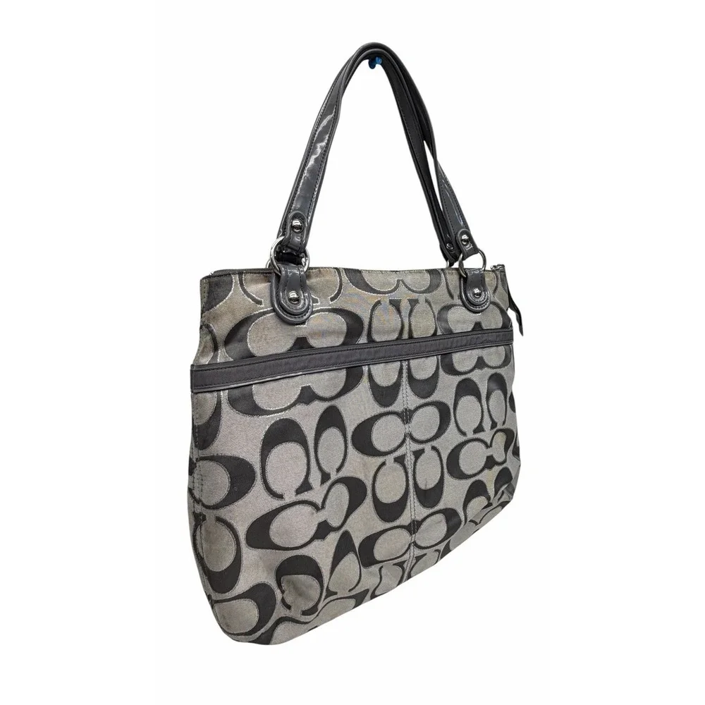 Coach Poppy Metallic Signature Sateen GlamTote J1221-18979 Gray Silver